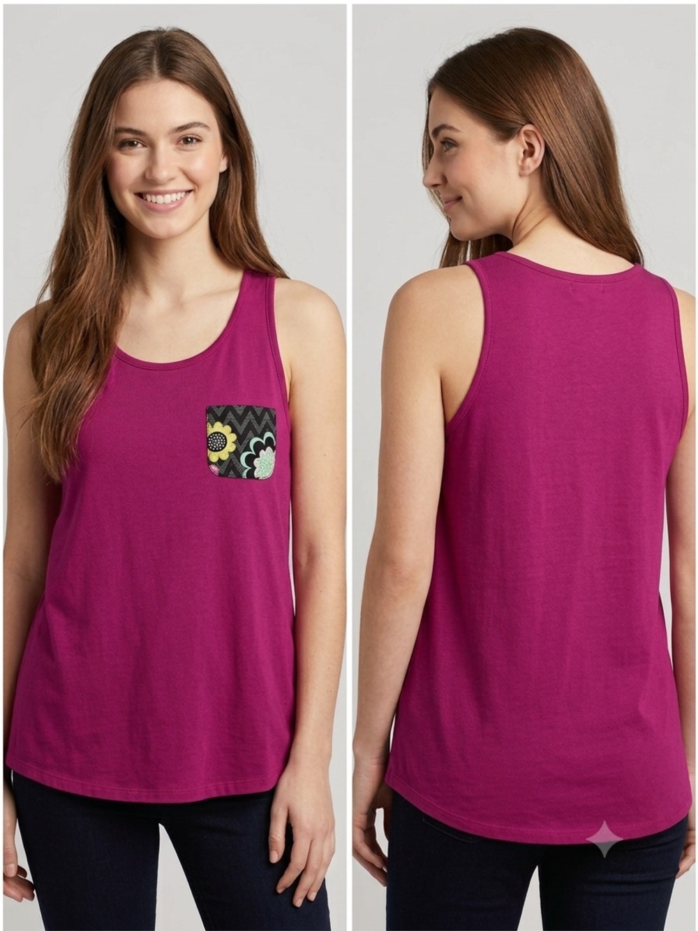 Vera Bradley Pink Fuchsia Pocket Tank Top Floral Chevron Size Large